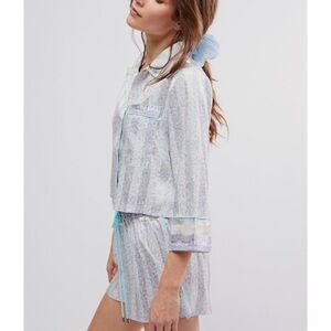 Free People Sweet Talk Floral Pajama Set Button Front Top & Shorts M